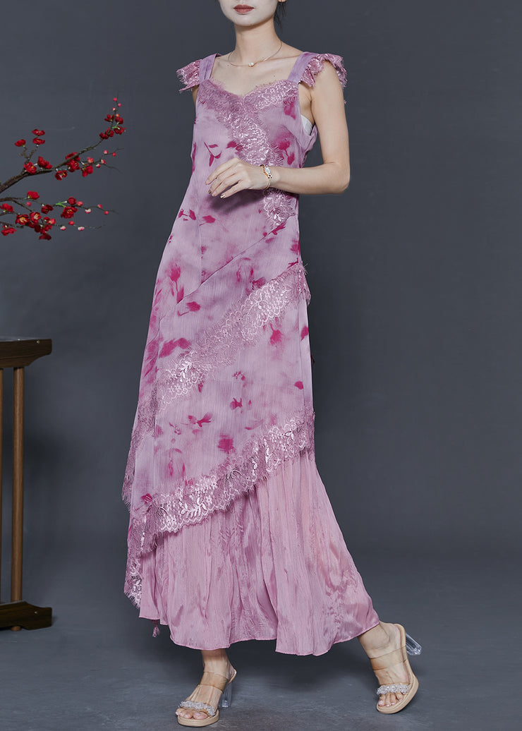 Rose Lace Patchwork Chiffon Long Dress Print Summer