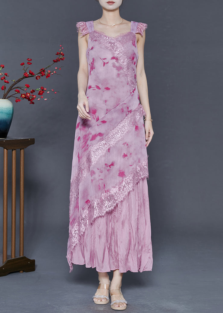 Rose Lace Patchwork Chiffon Long Dress Print Summer