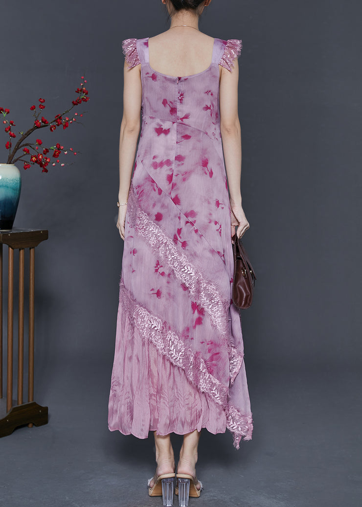 Rose Lace Patchwork Chiffon Long Dress Print Summer