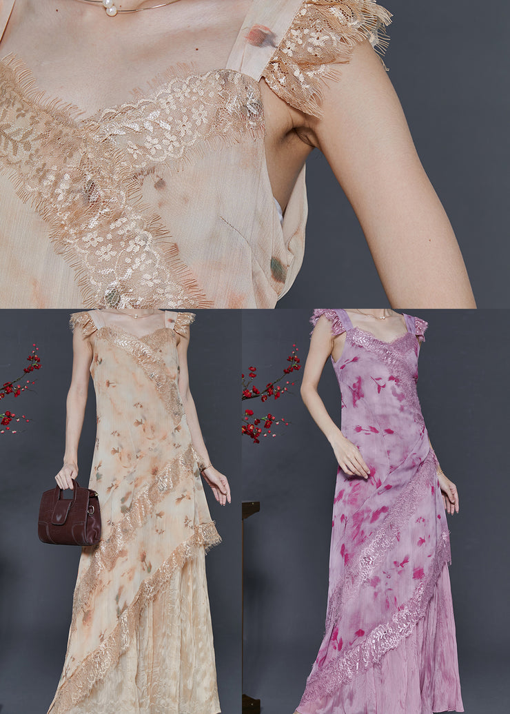 Rose Lace Patchwork Chiffon Long Dress Print Summer