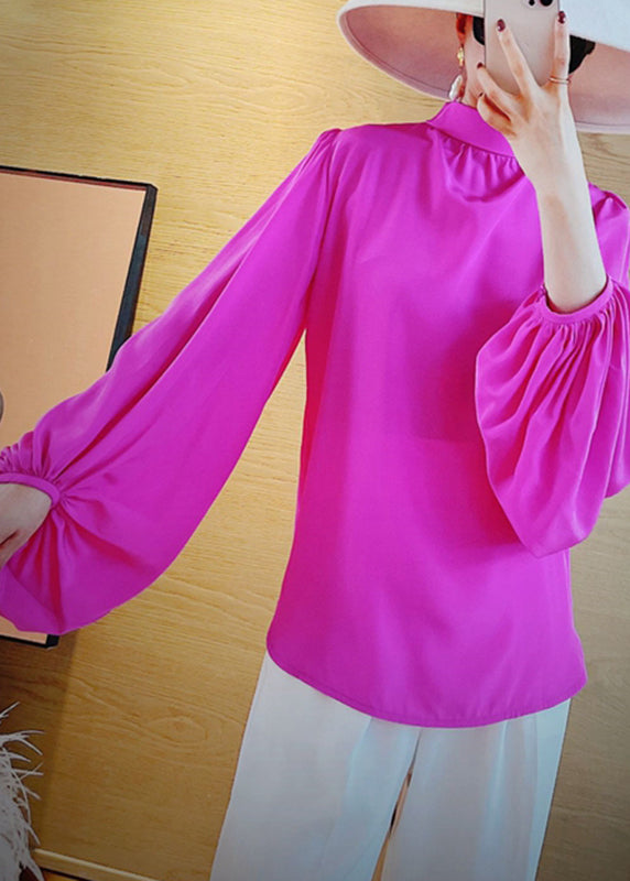 Rose Low High Design Silk Top Lantern Sleeve