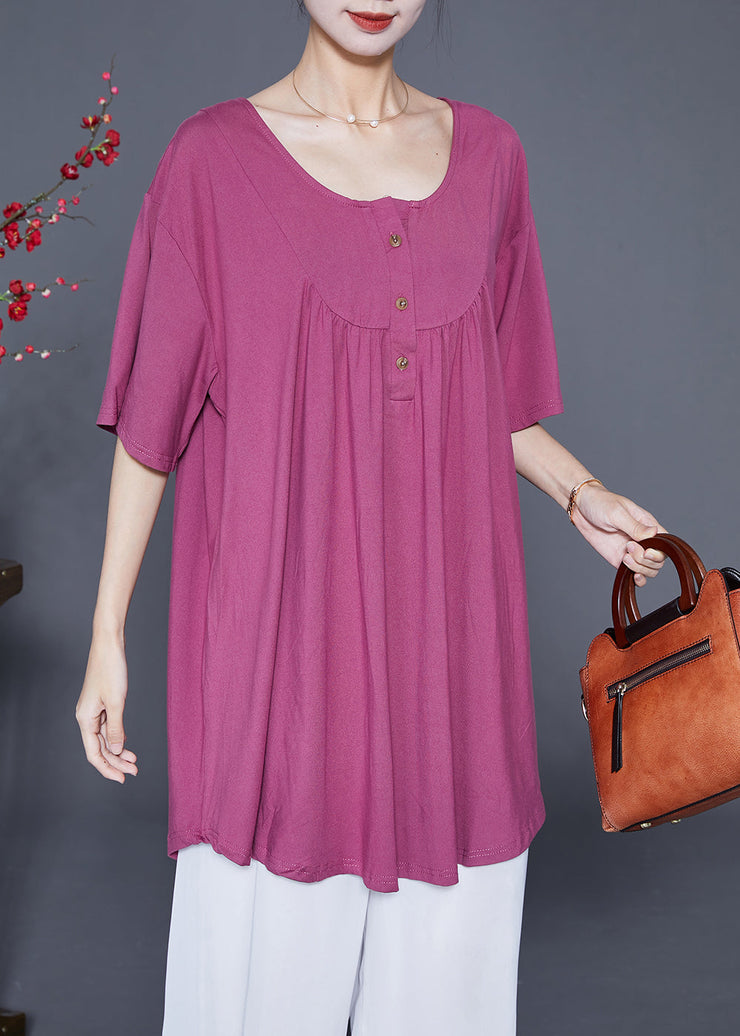 Rose Oversized Cotton Shirts Wrinkled Button Summer