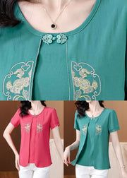 Rose Patchwork Chiffon Shirts Embroidered False Two Pieces Summer