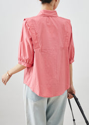 Rose Patchwork Cotton Shirt Top Peter Pan Collar Half Sleeve