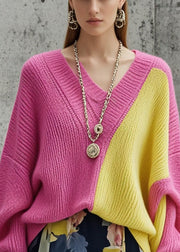 Rose Patchwork Knit Cozy Sweaters Oversized Fall