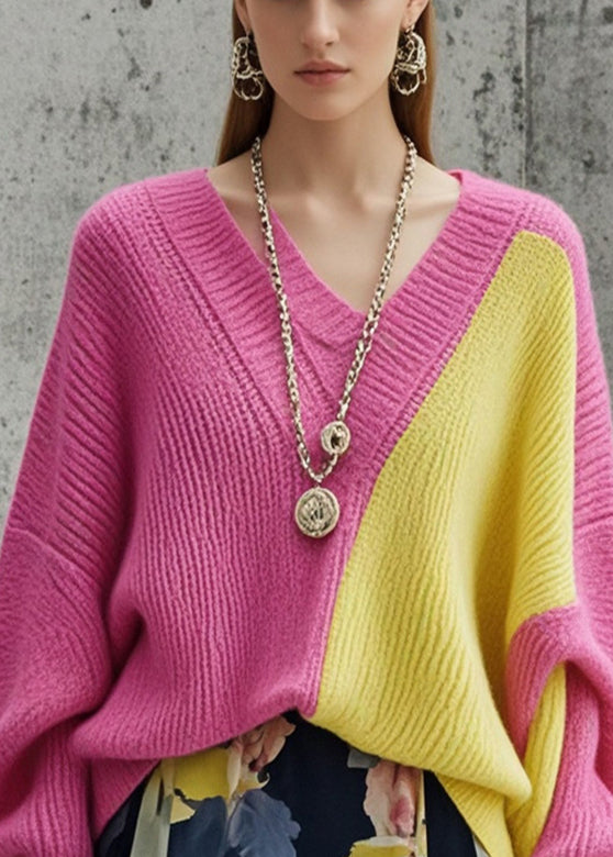 Rose Patchwork Knit Cozy Sweaters Oversized Fall