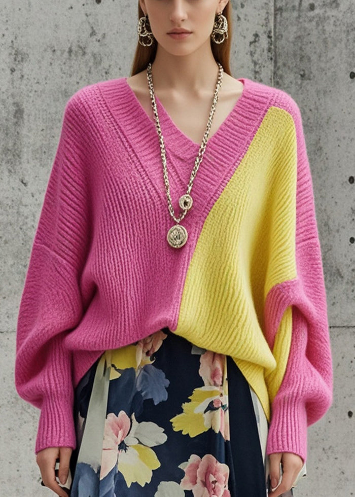 Rose Patchwork Knit Cozy Sweaters Oversized Fall