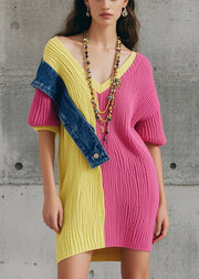 Rose Patchwork Knitted Dress Asymmetrical Design Fall