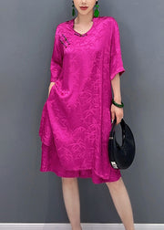 Rose Patchwork Silk Women Sets 2 Pieces Chinese Button Summer