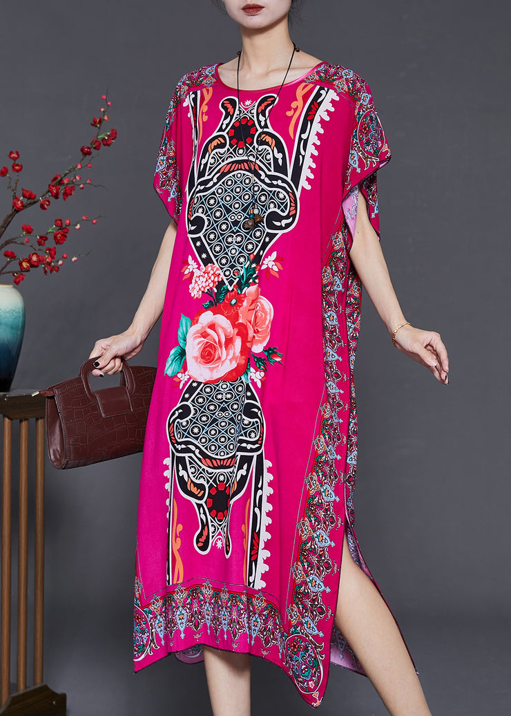 Rose Print Chiffon Holiday Dresses Side Open Summer