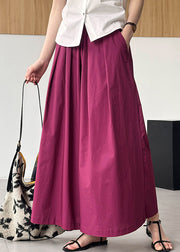 Rose Solid Loose Cotton Wide Leg Pants Elastic Waist