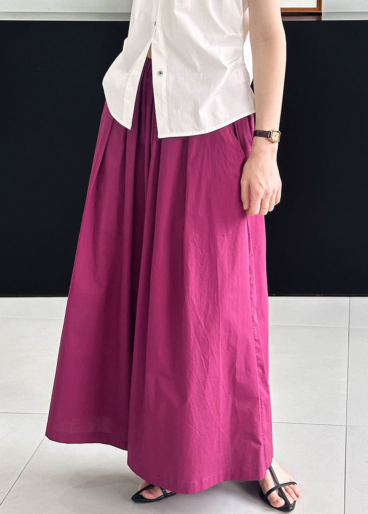 Rose Solid Loose Cotton Wide Leg Pants Elastic Waist