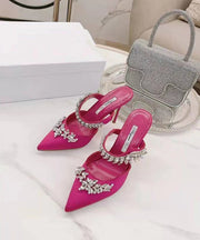 Rose Stiletto Satin Zircon New Slide Sandals Pointed Toe