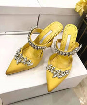 Rose Stiletto Satin Zircon New Slide Sandals Pointed Toe