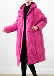 Rose Thick Cotton Filled Puffer Jacket Hooded Pockets Winter