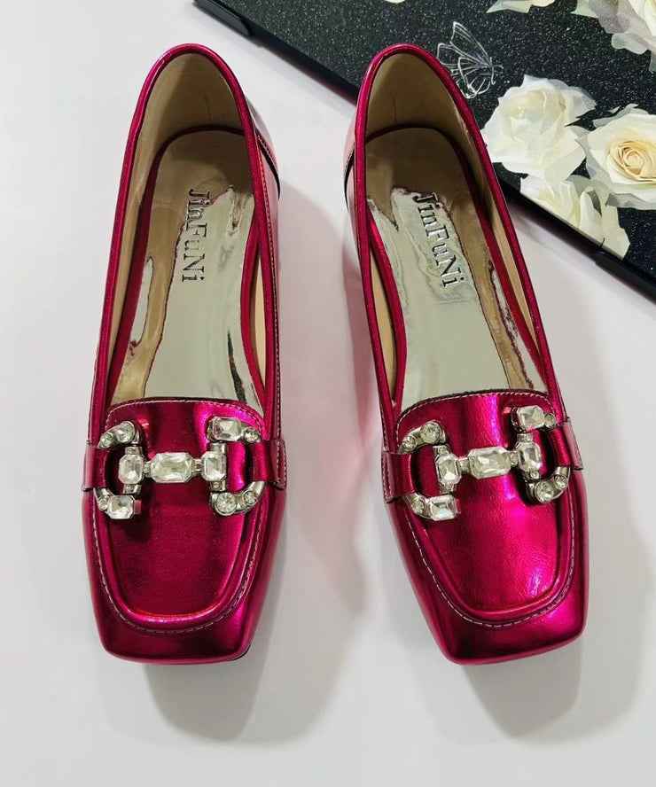 Rose Zircon Faux Leather Square Toe 2024 New Flats