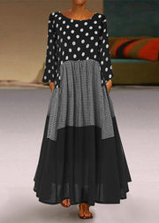 Round Neck Polka Dot long Sleeve Dress Black 2024