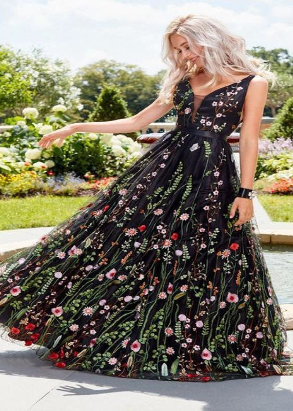 Sexy Black Embroideried Patchwork Chiffon Dress Summer