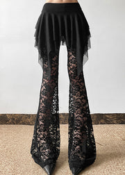 Sexy Black Hollow Out Patchwork Lac Flare Bottoms Summer