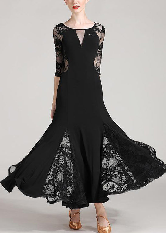 Sexy Black O Neck Lace Patchwork Dresses Half Sleeve