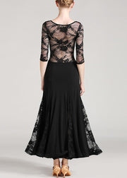 Sexy Black O Neck Lace Patchwork Dresses Half Sleeve