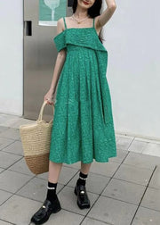 Sexy Green Cold Shoulder High Waist Cotton Spaghetti Strap Dress Sleeveless