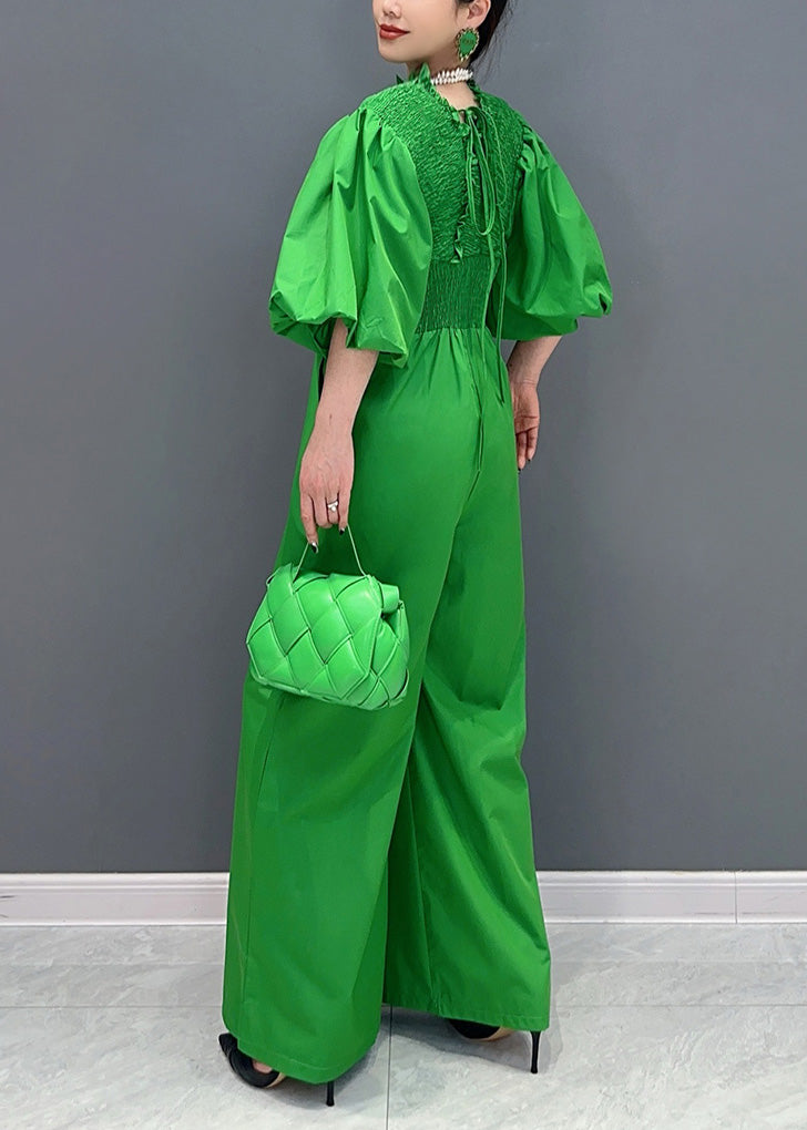 Sexy Green V Neck Wrinkled Elastic Waist Jumpsuit Summer