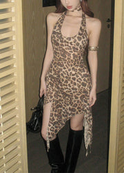 Sexy Leopard Halter Asymmetrical Design Dress Summer