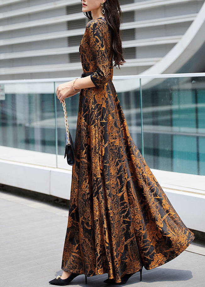 Sexy Orange Print Sashes Long Traveling Dress Spring