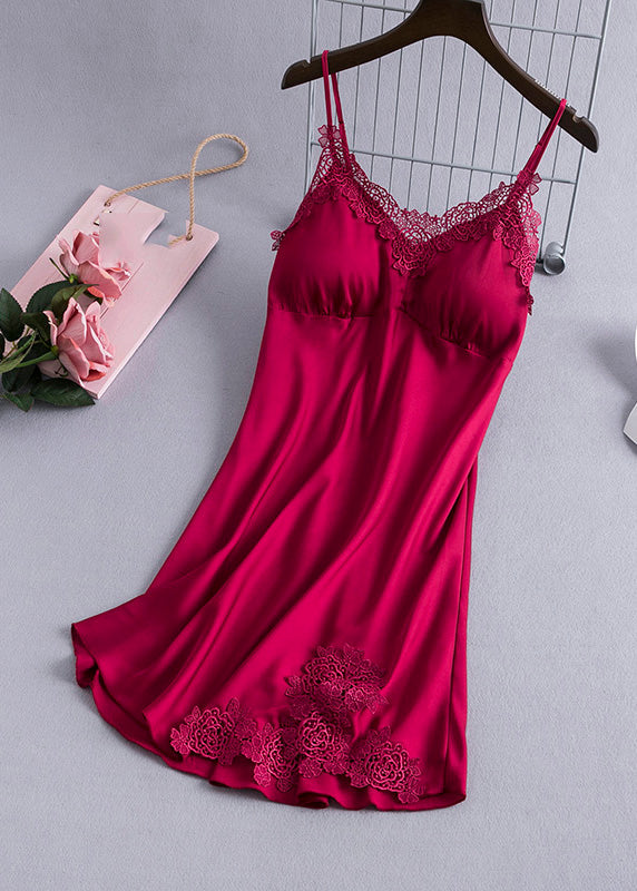 Sexy Pink V Neck Hollow Out Silk Mid Dress Summer