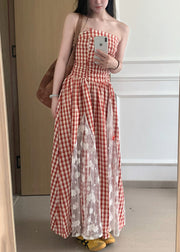 Sexy Plaid Strapless Pockets Patchwork Cotton Dress Sleeveless