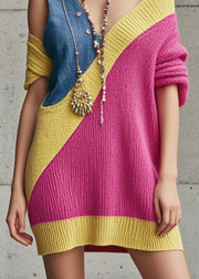 Sexy Rose Asymmetrical Patchwork Denim Knitwear Dress Fall