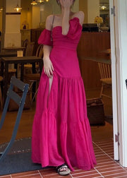 Sexy Rose Slash Neck Solid Cotton Long Dresses Summer