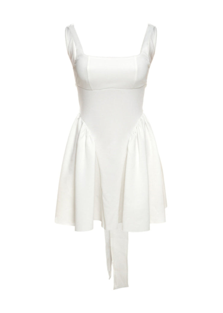 Sexy White Backless Bow Lace Up Mid Dress Summer