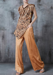 Silm Fit Asymmetrical Leopard Print Silk Two Pieces Set Summer