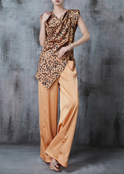 Silm Fit Asymmetrical Leopard Print Silk Two Pieces Set Summer