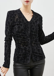 Silm Fit Black Jacquard Velour Shirt Top Spring