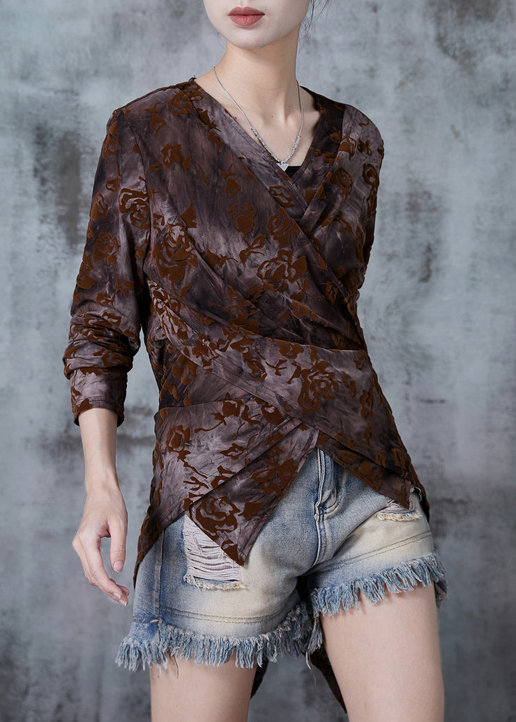 Silm Fit Chocolate Asymmetrical Tie Dye Jacquard Cotton Shirt Fall