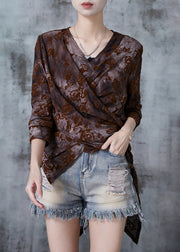 Silm Fit Chocolate Asymmetrical Tie Dye Jacquard Cotton Shirt Fall