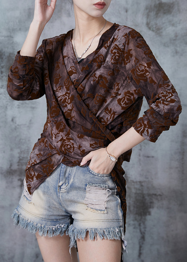 Silm Fit Chocolate Asymmetrical Tie Dye Jacquard Cotton Shirt Fall