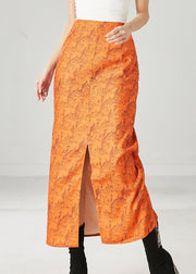 Silm Fit Orange Print Side Open Wraped Skirts Spring