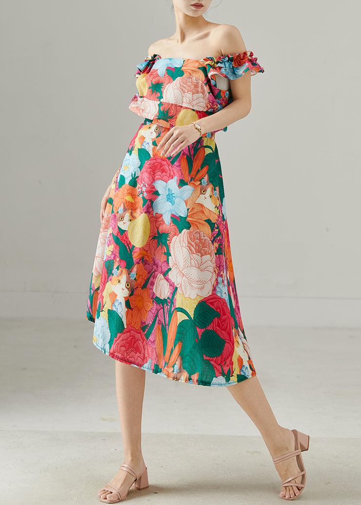 Silm Fit Print Chiffon Vacation Dress Butterfly Sleeve