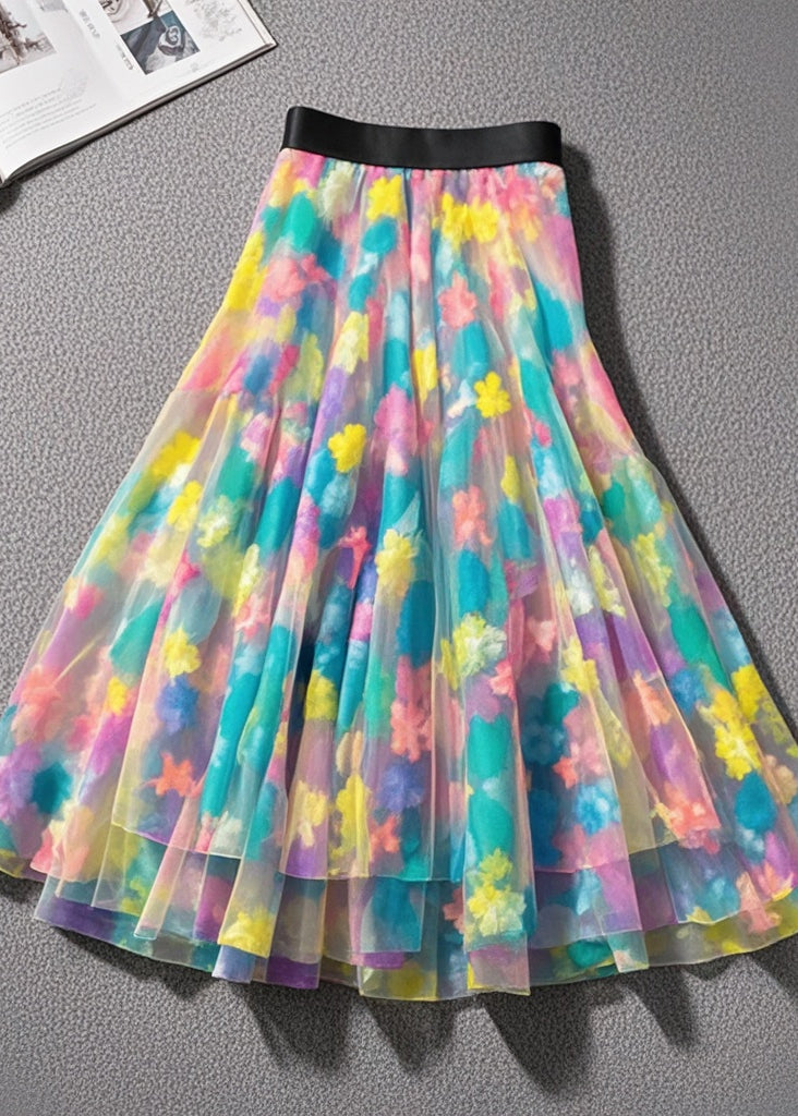 Silm Fit Rainbow Print Tulle Vacation Skirts Summer