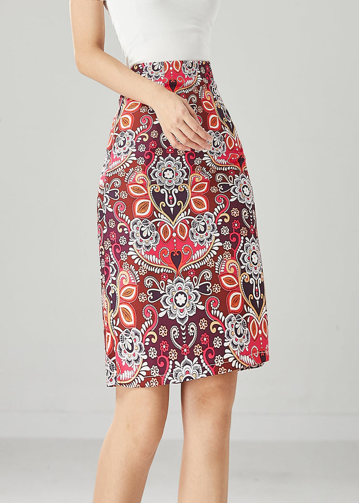 Silm Fit Red High Waist Print Cotton Skirt Fall