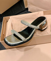 Silver Chunky French Zircon Slide Sandals Peep Toe