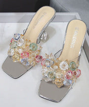 Silver Crystal Splicing Peep Toe Clear High Heel Slippers