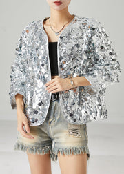 Silvery Oversized Coats Sequins Spring