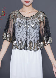 Silvery Sequins Loose Tulle Smock Embroideried Summer