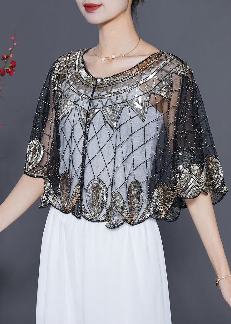 Silvery Sequins Loose Tulle Smock Embroideried Summer