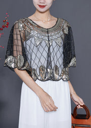 Silvery Sequins Loose Tulle Smock Embroideried Summer